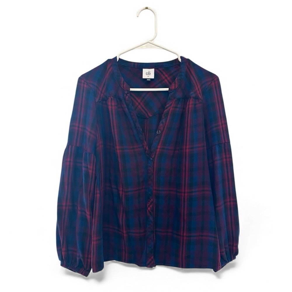 CAbi Red and Blue Feminine Cut Button Down Plaid Shirt Size XS